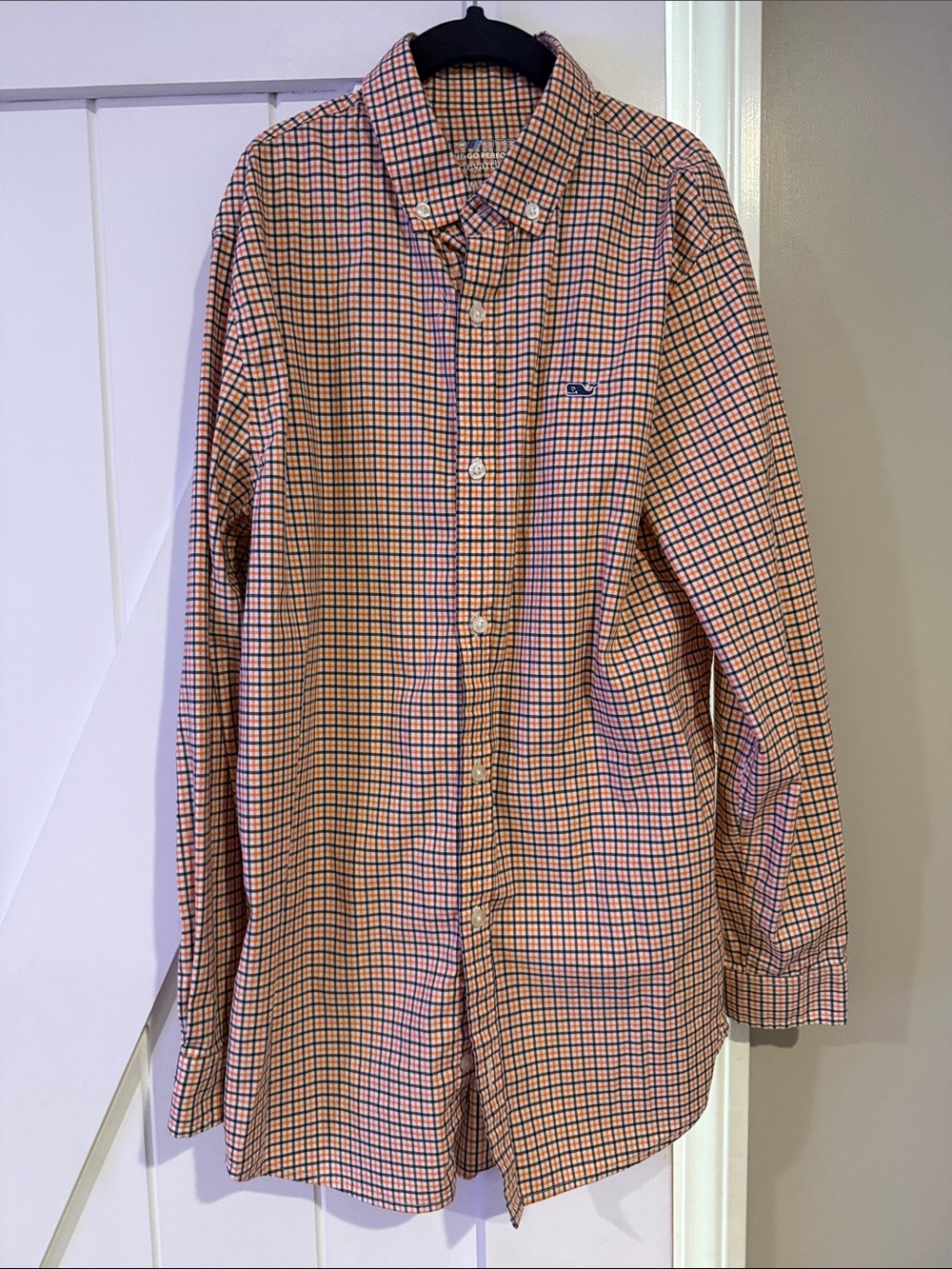 Vineyard Vines Orange and Blue Plaid Button-Down Shirt